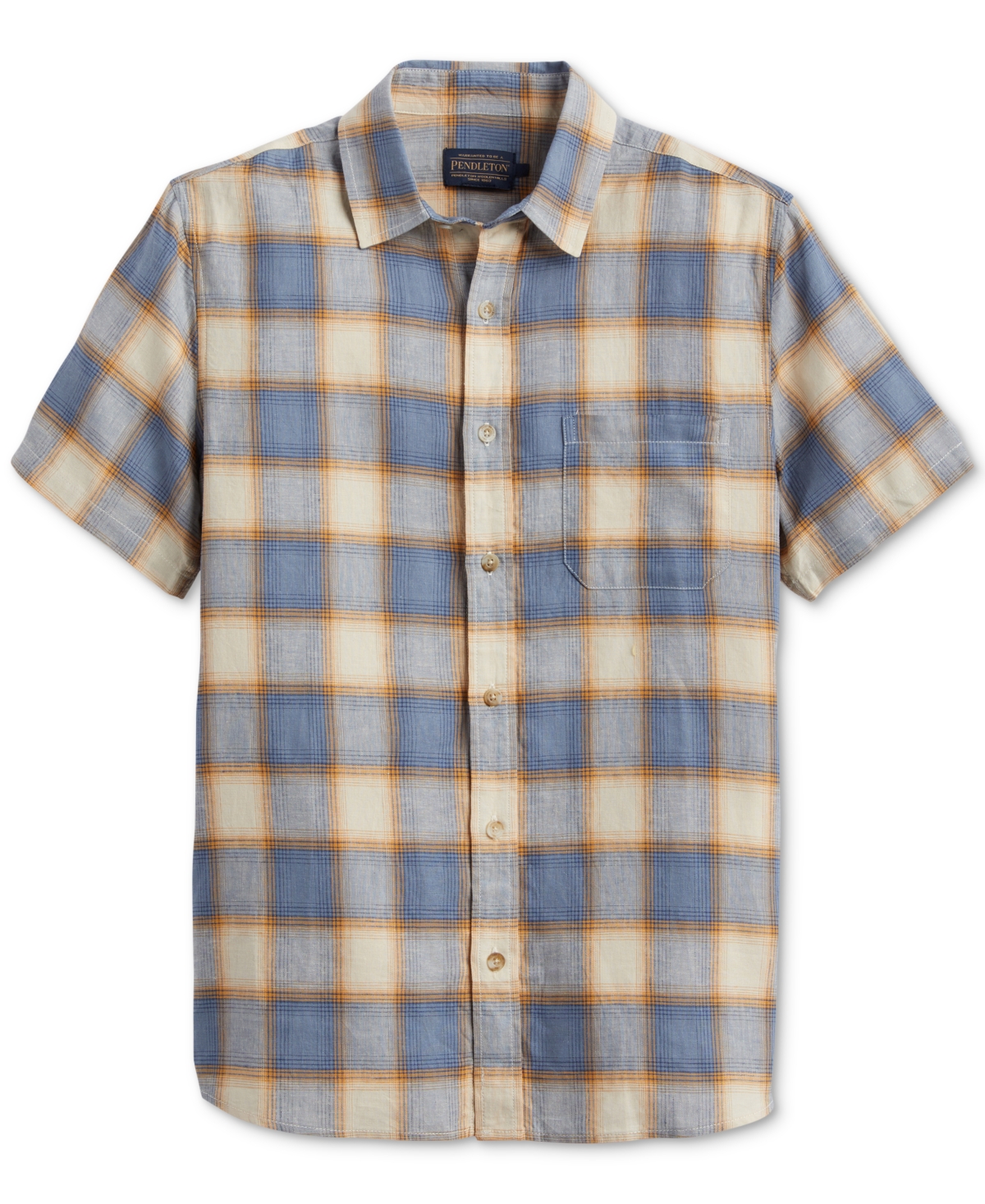 Men's Dawson Plaid Short Sleeve Button-Front Shirt - Adobe, Tan, Blue Plaid