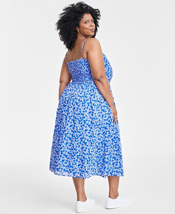 On 34th Trendy Plus Size Floral-Print Ruched Corset Midi Dress, Created ...