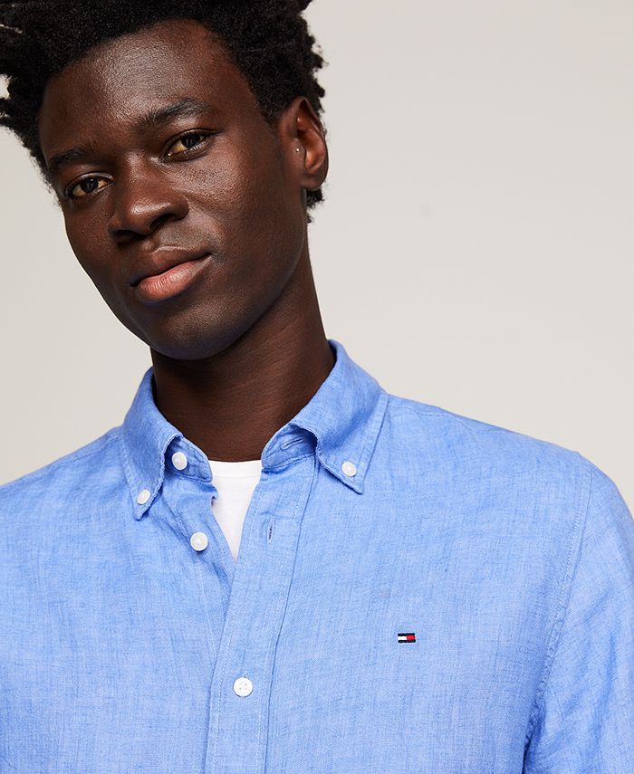 Tommy Hilfiger Men's Regular-Fit Linen Short-Sleeve Shirt - Macy's