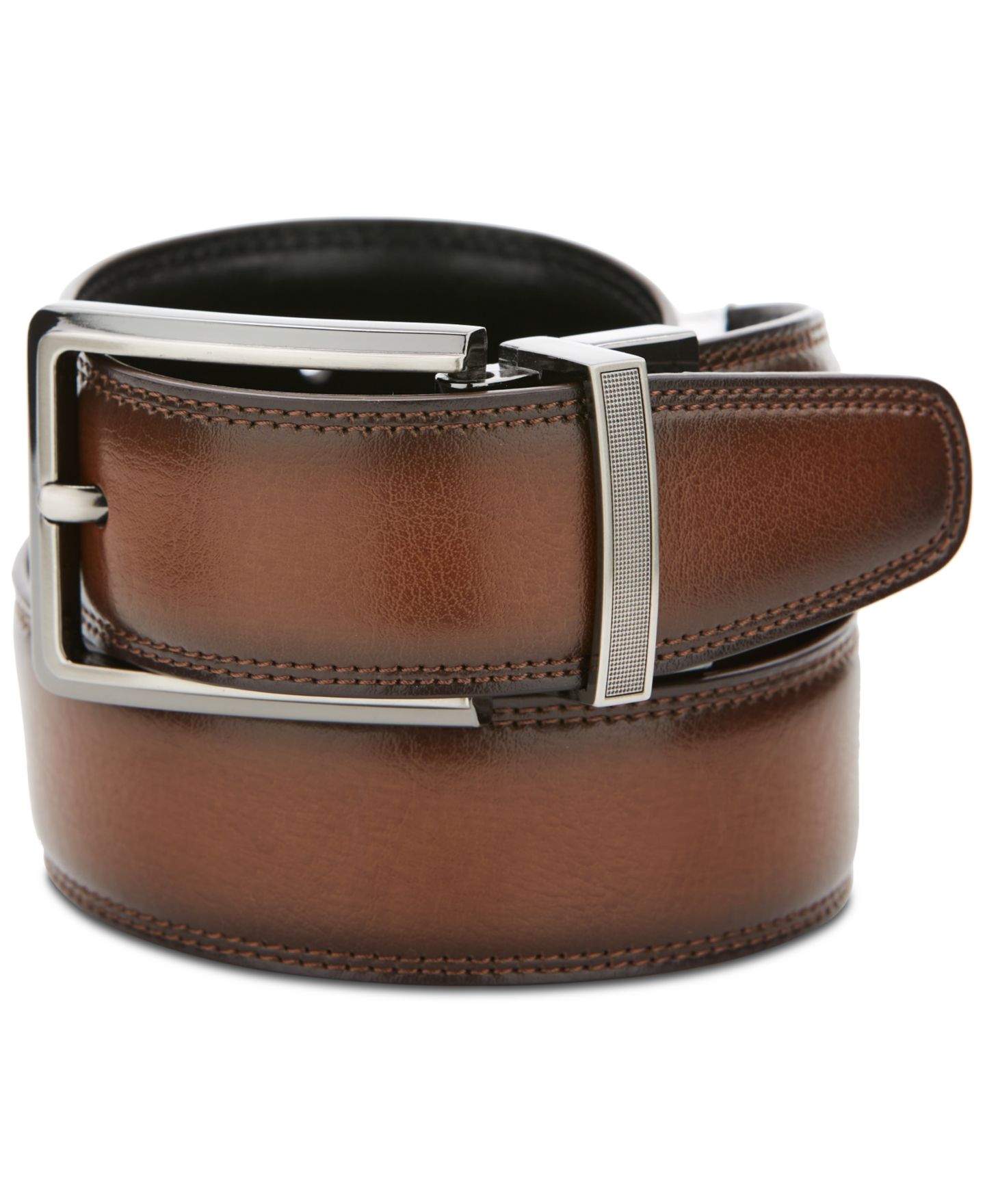 Мужской ремень Perry Ellis Portfolio Classic Reversible Leather Belt, цвет: Коричневый — фото 2