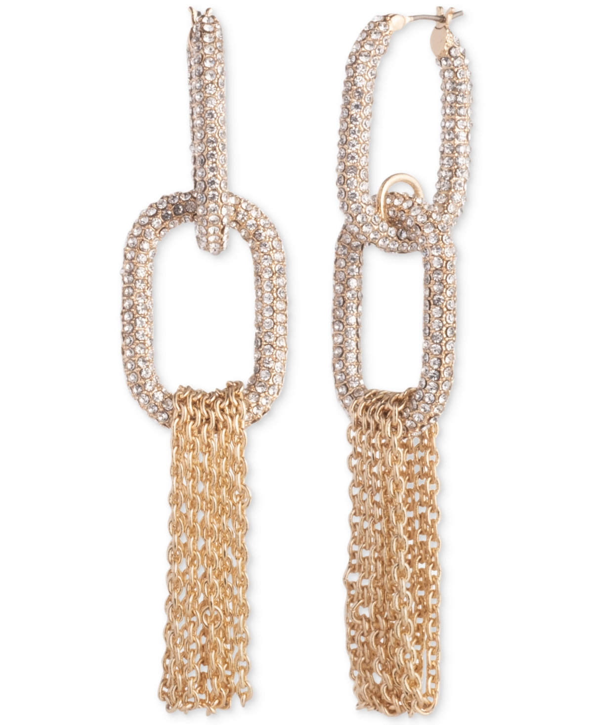 Gold-Tone Crystal Pave Chain Statement Earrings - White