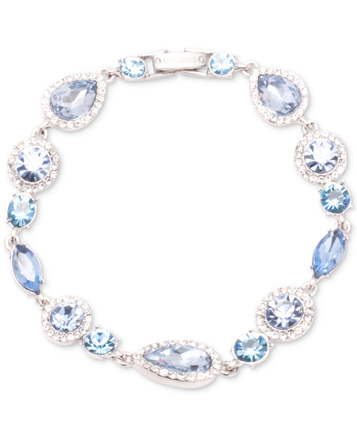 Shop Givenchy Silver-tone Teardrop Round Crystal Flex Bracelet In Navy