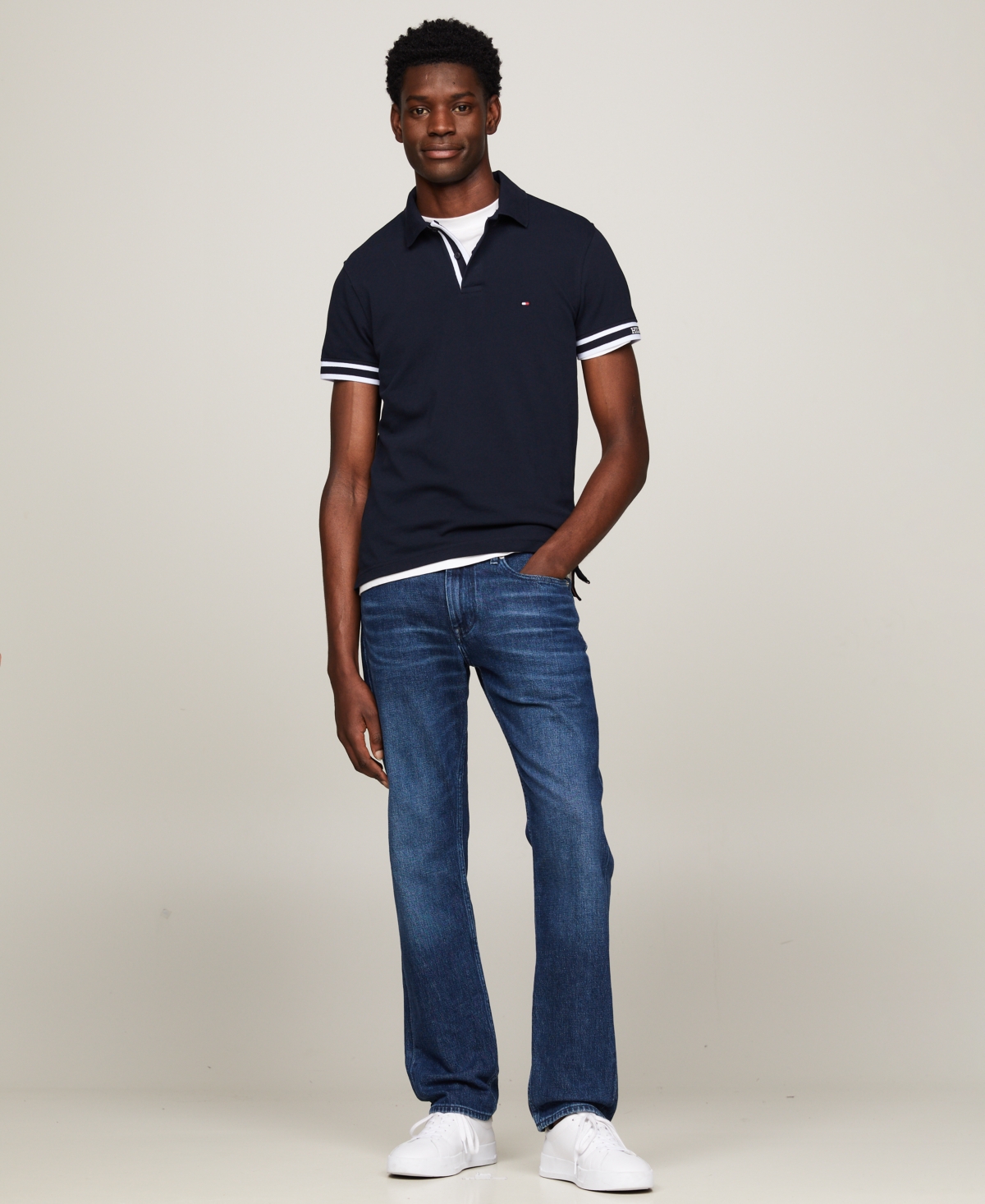 Tommy Hilfiger Men's Slim Fit Monotype Cuff Short Sleeve Polo Shirt