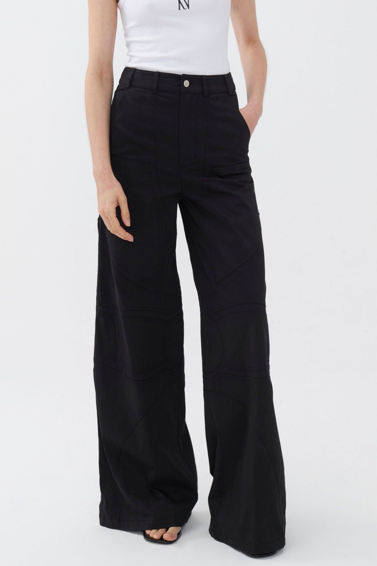 Women's Contrast Top Stitching Pants - Ecru