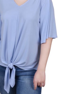 Petite Elbow Sleeve Tie-Front Top