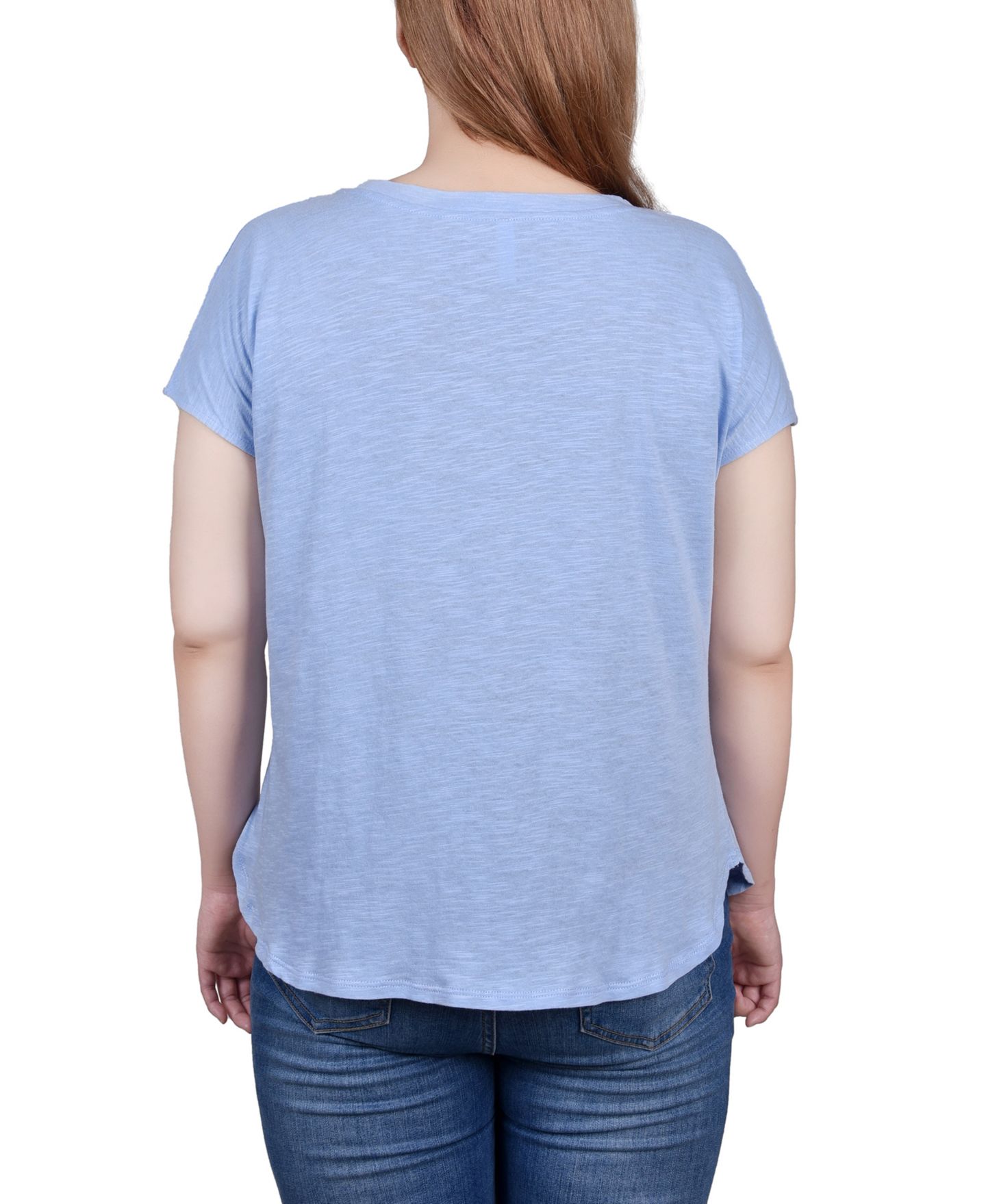 Женский топ NY Collection Petite Short Sleeve Slub Knit, цвет: Serenity — фото 2