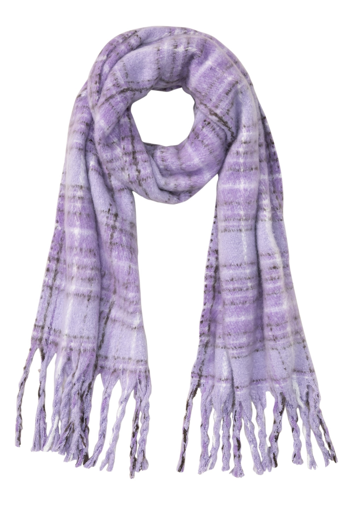 Plaid Blanket Scarf with Fringe Edge Trim - Frosted lilac