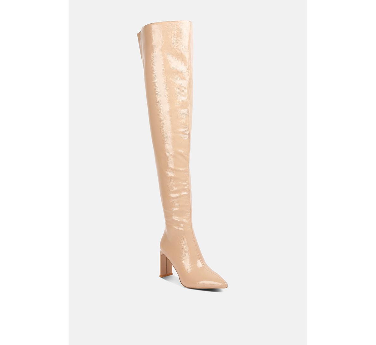 London Rag Minkles Patent Pu Long Slim Block Heeled Boots