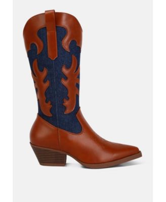 Womens Fallon Faux Leather Patchwork Cowboy Boots