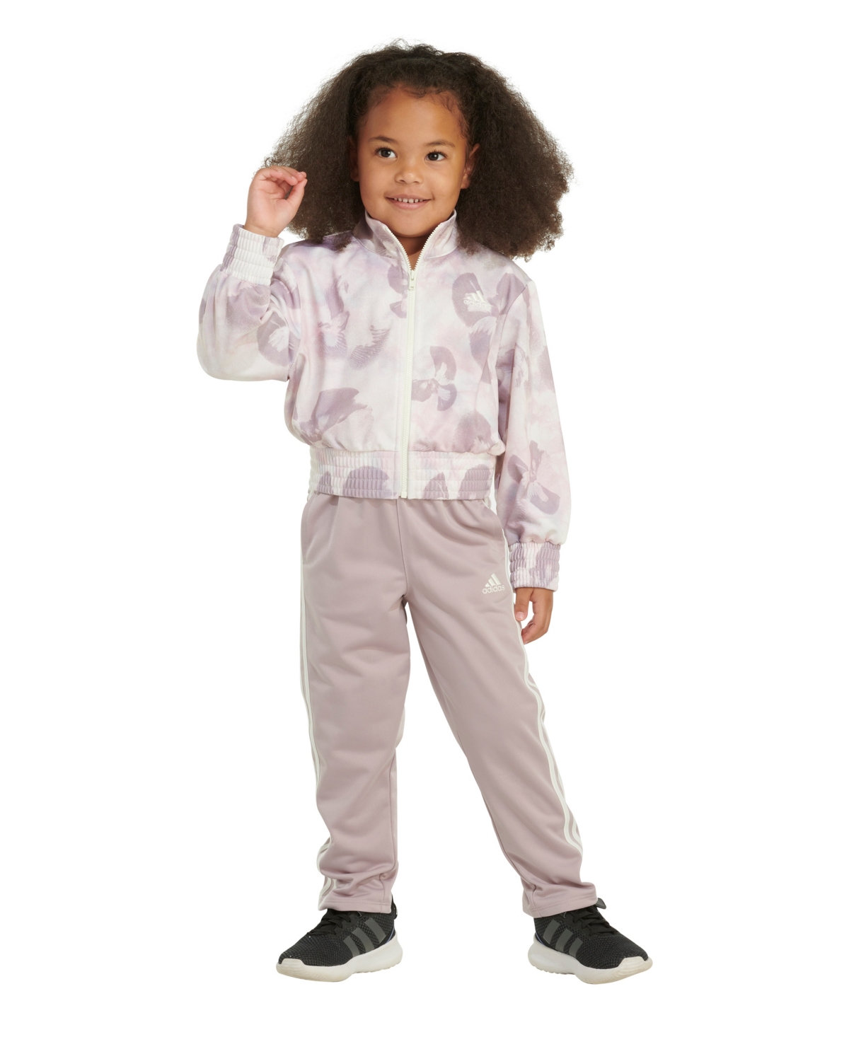 Adidas Originals Kids' Toddler Girls Printed Fashion Tricot Jacket And Pants, 2 Piece Set In Off White