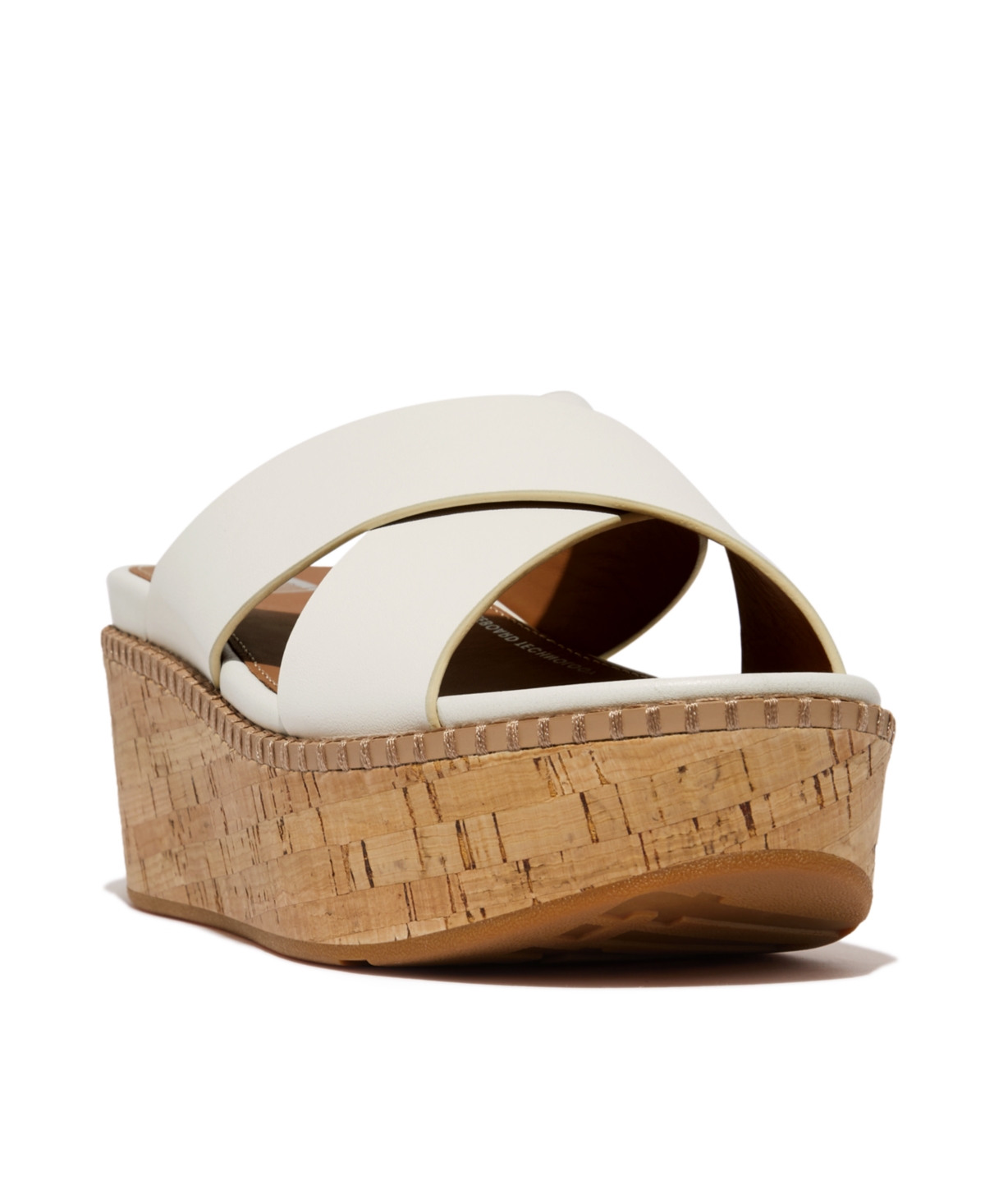 Shop Fitflop Women's Eloise Leather Or Cork Wedge Cross Slides In Urban White