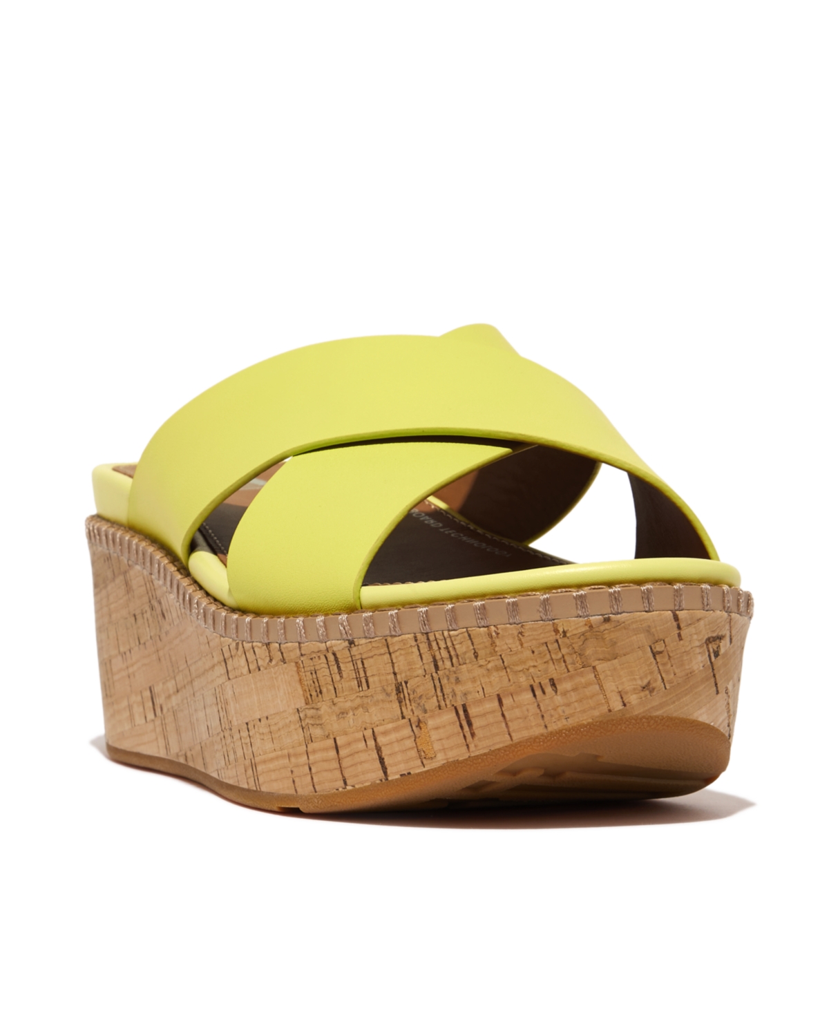 Shop Fitflop Women's Eloise Leather Or Cork Wedge Cross Slides In Sunny Lime