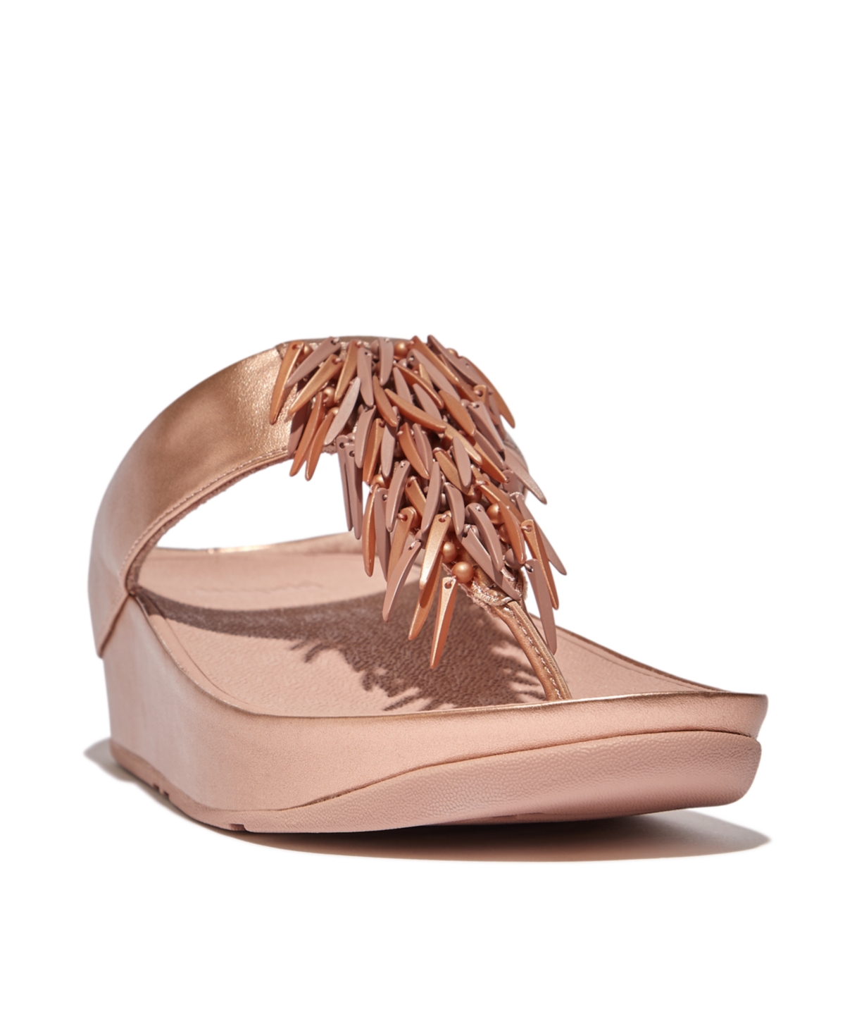 Fitflop Women's Rumba Beaded Metallic Toe-post Sandals In Rose Gold