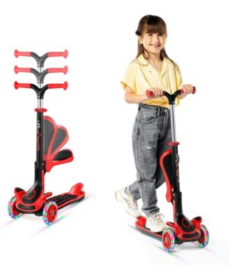 3-Wheel Kids Scooter with Foldable Seat, Adjustable Handlebar, LED Light-Up Wheels & Anti-Slip Deck, Lean-to-Steer Design for Ages 2+, Indoor/Outdoor