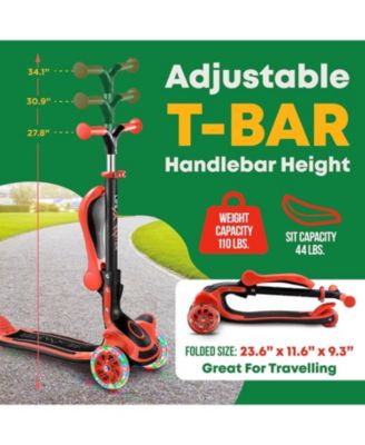 3-Wheel Kids Scooter with Foldable Seat, Adjustable Handlebar, LED Light-Up Wheels & Anti-Slip Deck, Lean-to-Steer Design for Ages 2+, Indoor/Outdoor