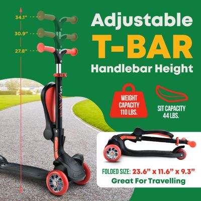3-Wheel Kids Scooter with Foldable Seat, Adjustable Handlebar, LED Light-Up Wheels & Anti-Slip Deck, Lean-to-Steer Design for Ages 2+, Indoor/Outdoor