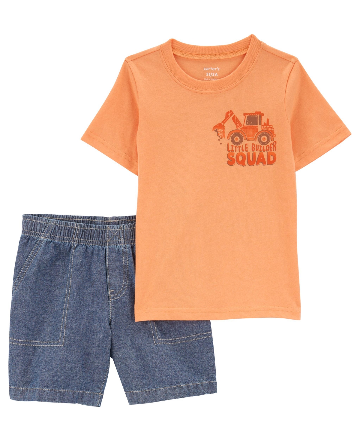 Carter's Babies' Toddler Boys Construction T-shirt And Denim Shorts, 2 Piece Set In Orange