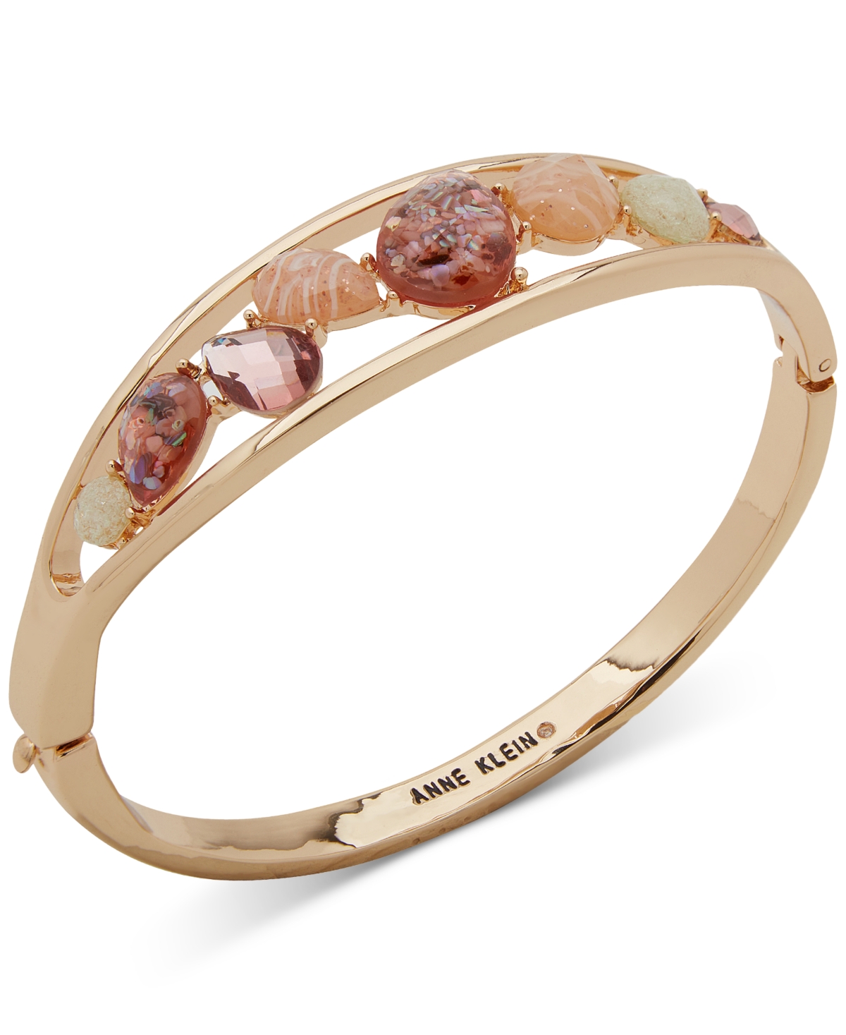 Shop Anne Klein Gold-tone Mixed Stone Bangle Bracelet In Multi