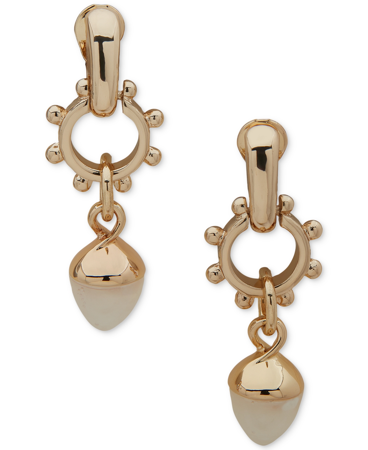 Shop Anne Klein Gold-tone Imitation Pearl Clip-on Linear Drop Earrings