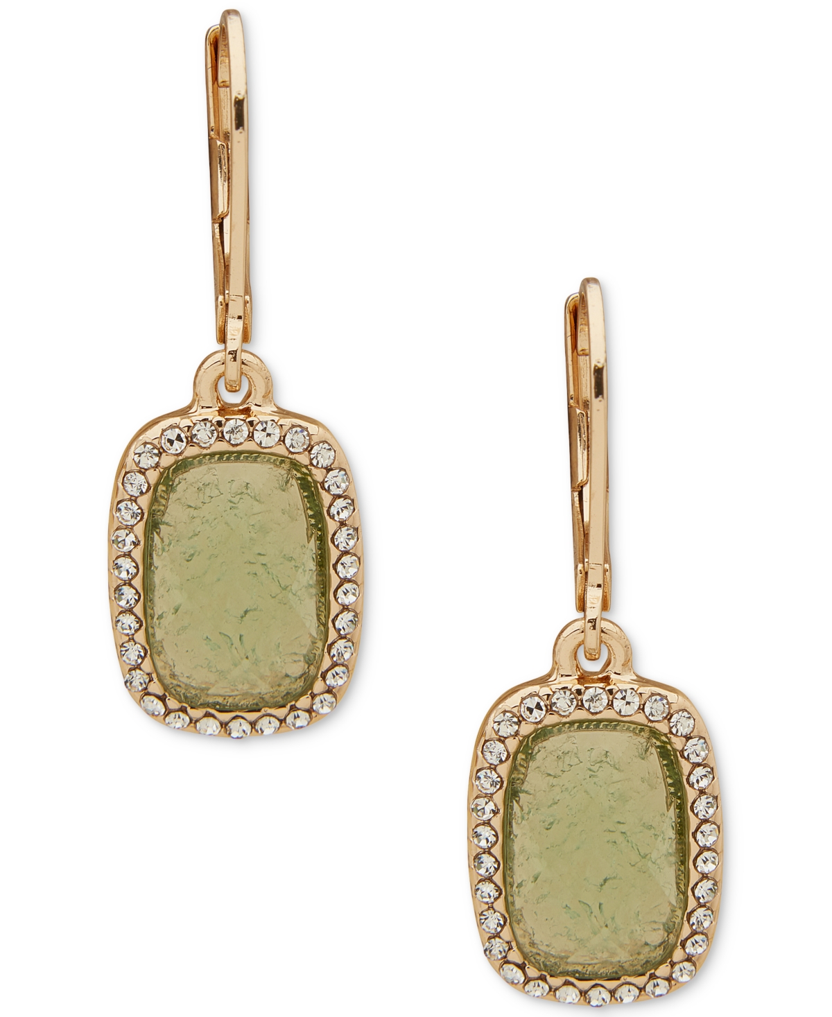 Shop Anne Klein Gold-tone Crystal Stone Drop Earrings In Green