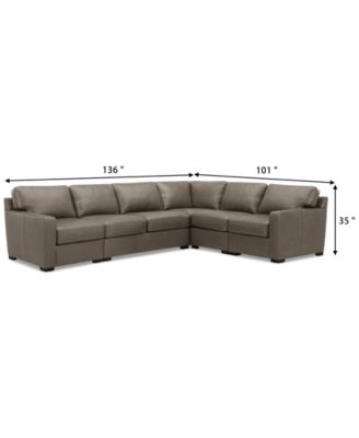 Radley 136"  5-Pc. Leather Square Corner L Shape Modular Sectional