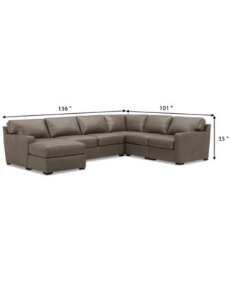 Radley 136" 5-Pc. Leather Square Corner Modular Chase Sectional