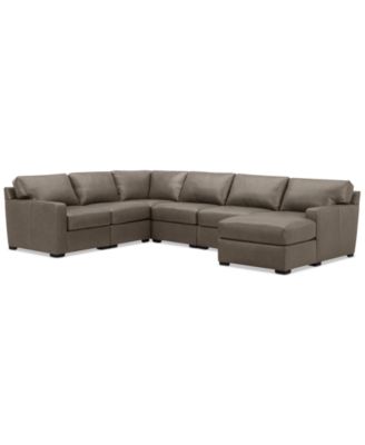 Radley 129" 6-Pc. Leather Square Corner Modular Chaise Sectional