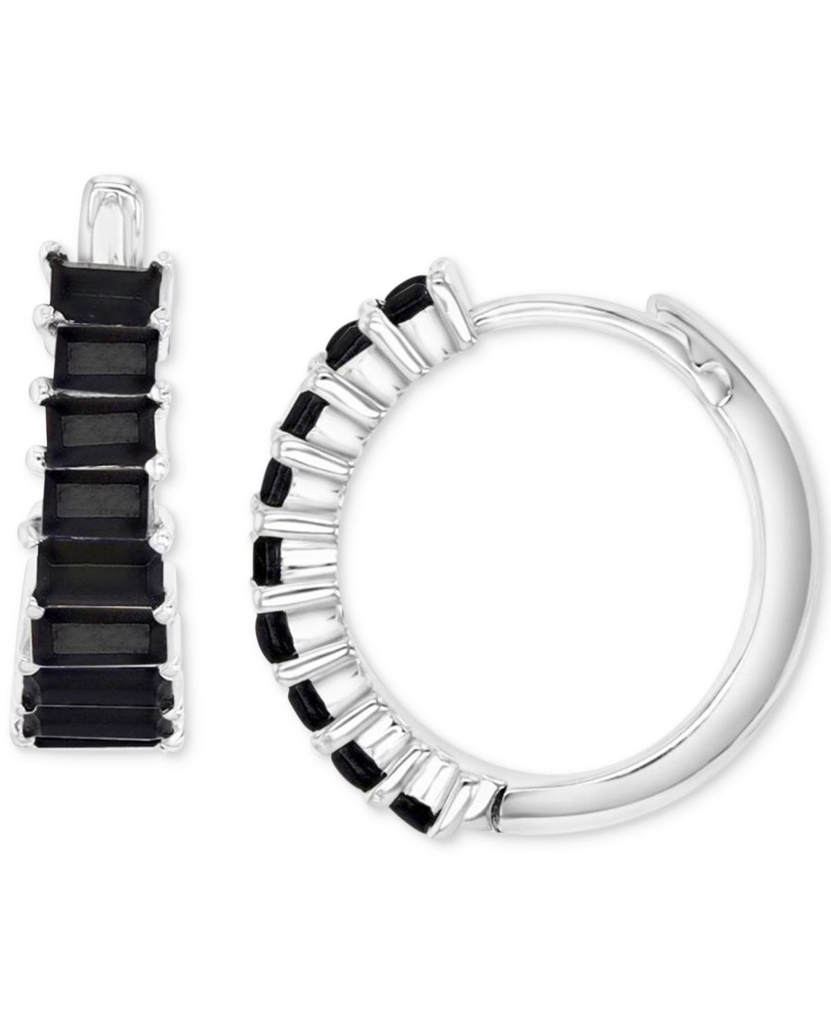 Macy's Black Cubic Zirconia Graduated Small Huggie Hoop Earrings, 0.79" In Silver