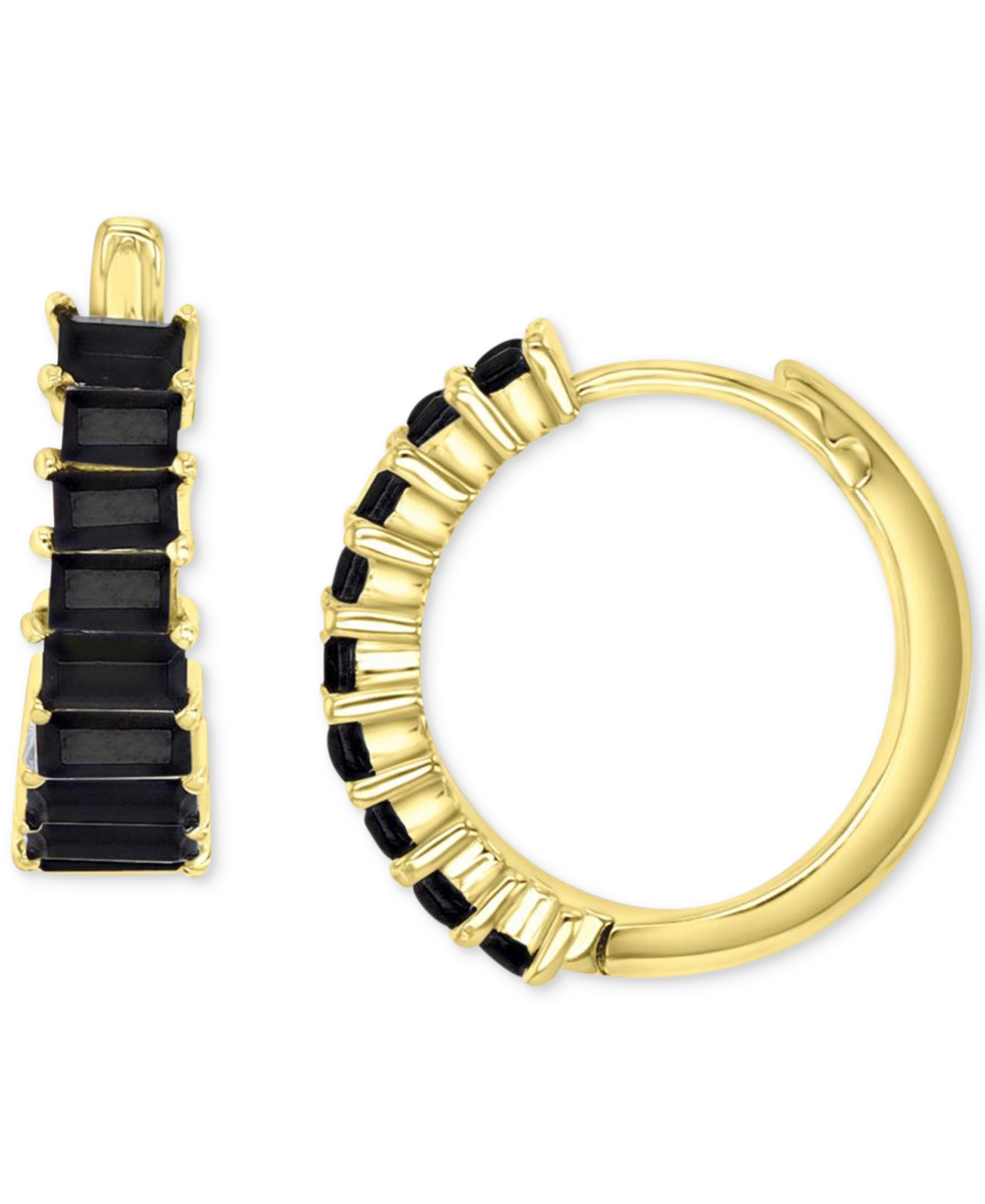Macy's Black Cubic Zirconia Graduated Small Huggie Hoop Earrings, 0.79" In Gold