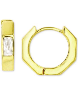 Macy's - Cubic Zirconia Octagon Small Hoop Earrings in 14k Gold-Plated Sterling Silver, 0.51"