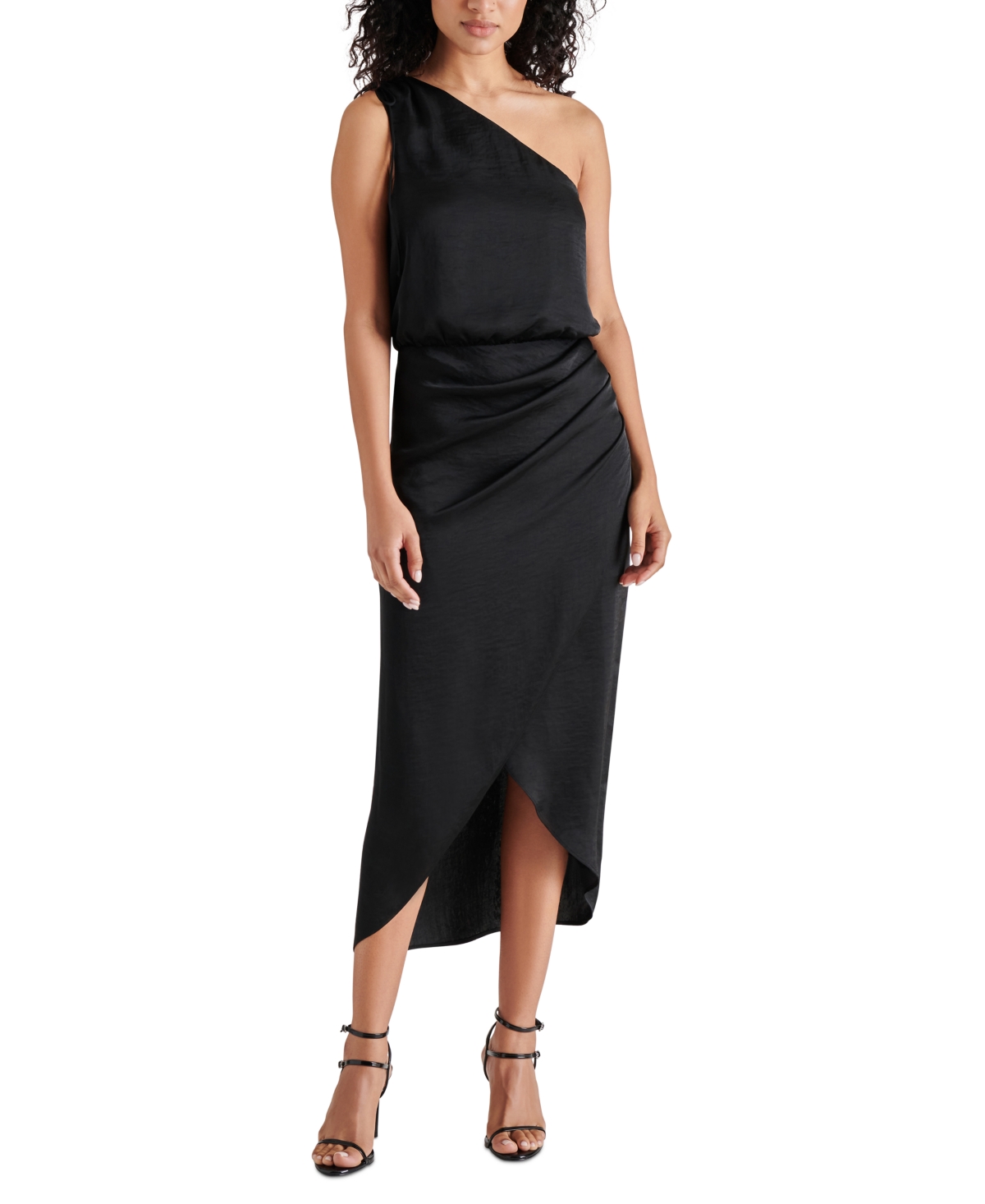 Shop Steve Madden Women's Adele One-shoulder Ruched Dress In Black