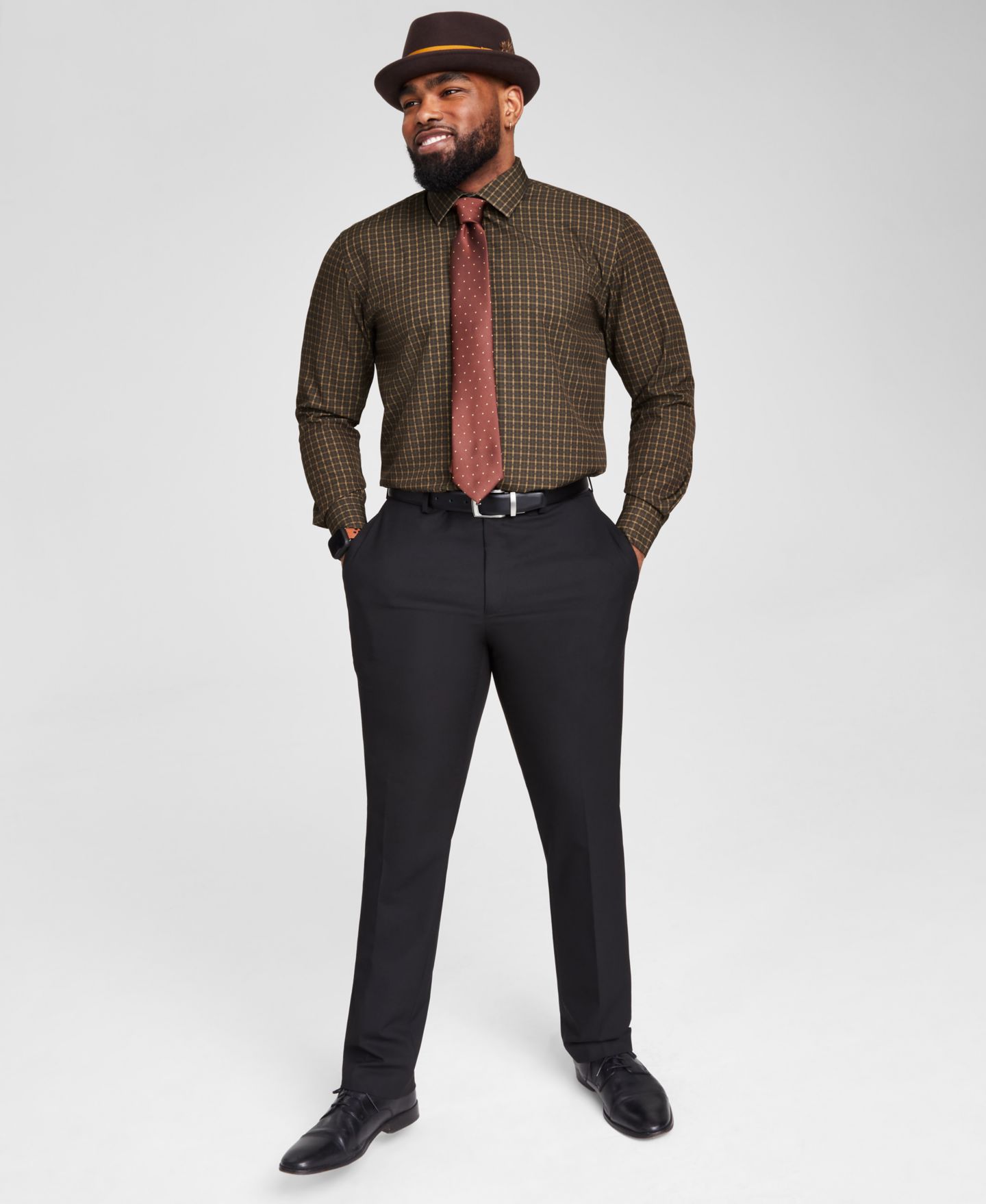 Мужская рубашка Tayion Collection Brown & Gold Slim-Fit Dress Shirt, цвет: Коричневый / Золотой — фото 1