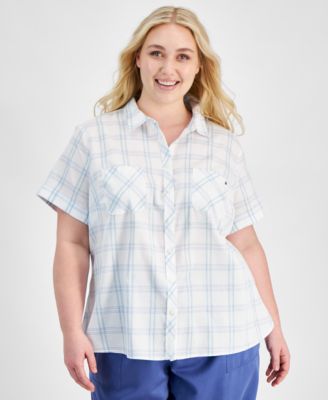 Tommy Hilfiger - Plus Size Cotton Plaid Textured Camp Shirt