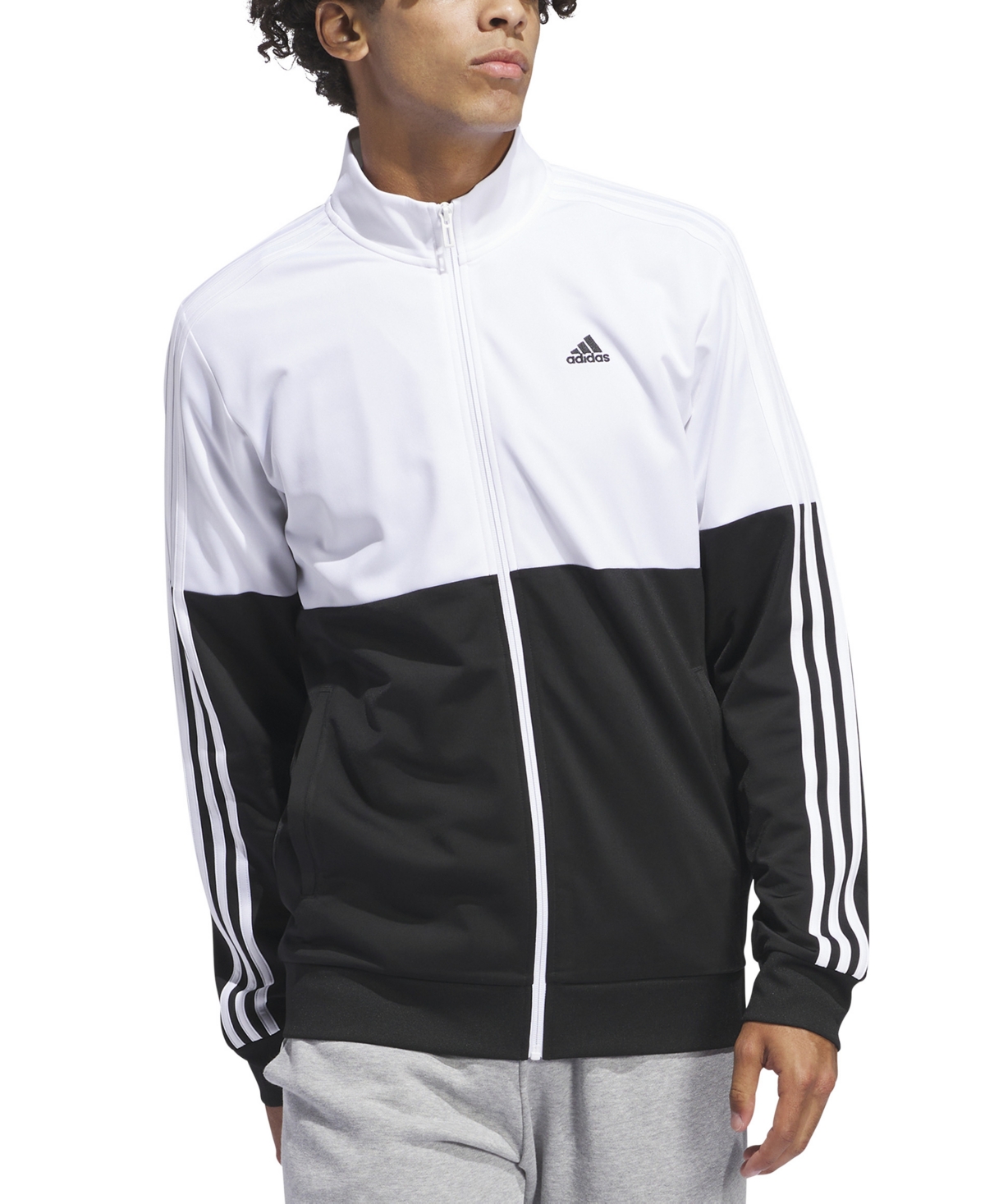 Shop Adidas Originals Men's Essentials Colorblocked Tricot Track Jacket In Black,wht