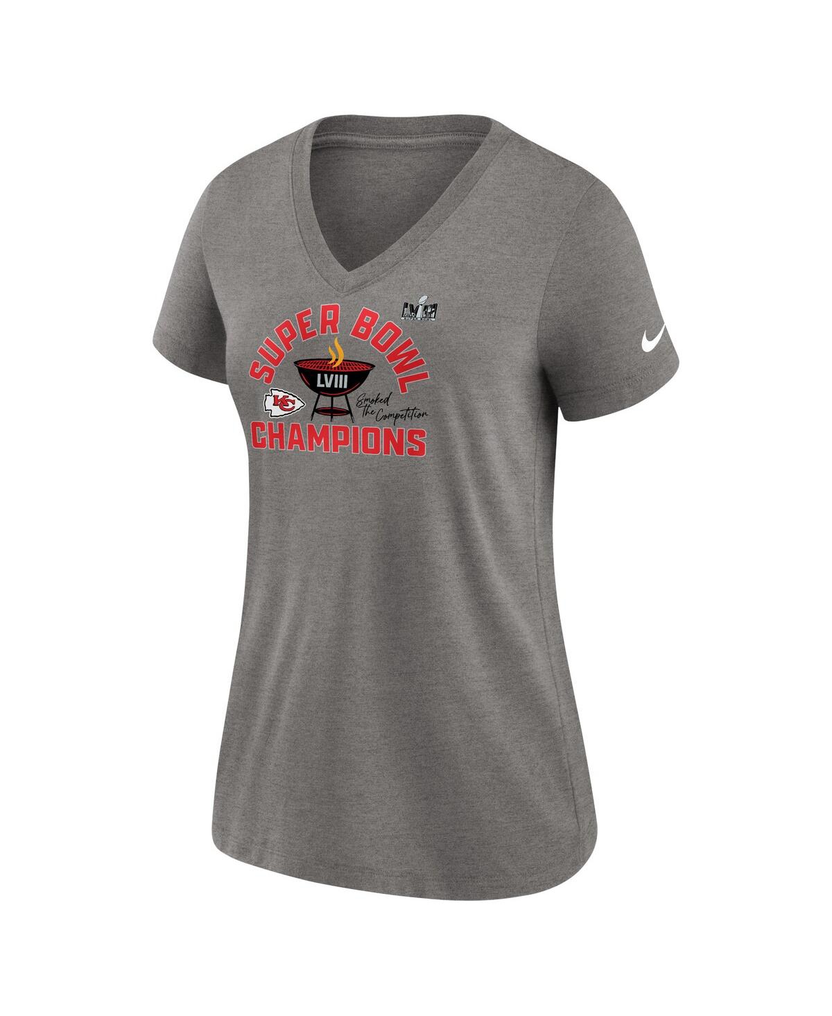 Women's NikeKansas City Chiefs Super Bowl Lviii Champions Local Tri-Blend V-Neck T-shirt - Heather Gray