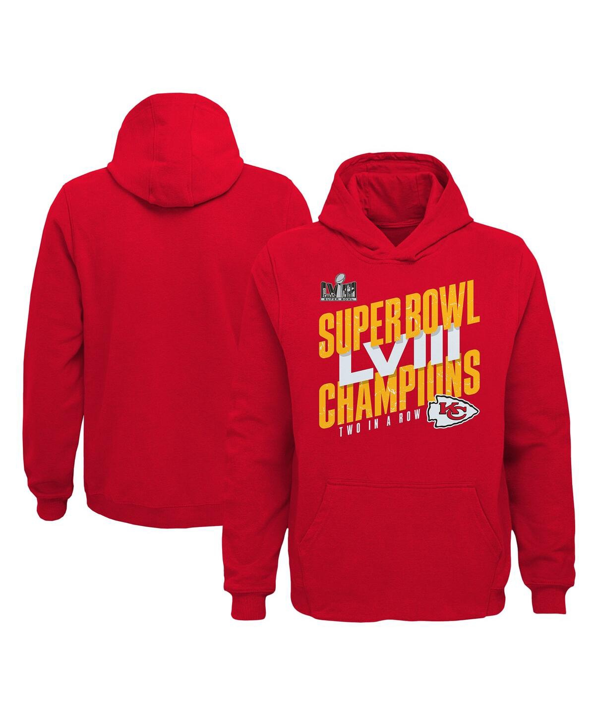 OUTERSTUFF BIG BOYS RED KANSAS CITY CHIEFS SUPER BOWL LVIII CHAMPIONS ICONIC VICTORY PULLOVER HOODIE