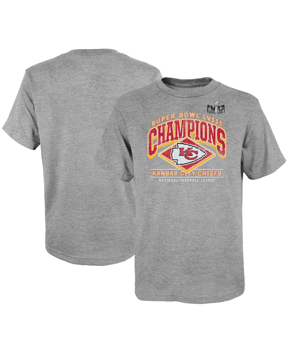 Shop Outerstuff Big Boys Heather Gray Kansas City Chiefs Super Bowl Lviii Champions Historic Win T-shirt