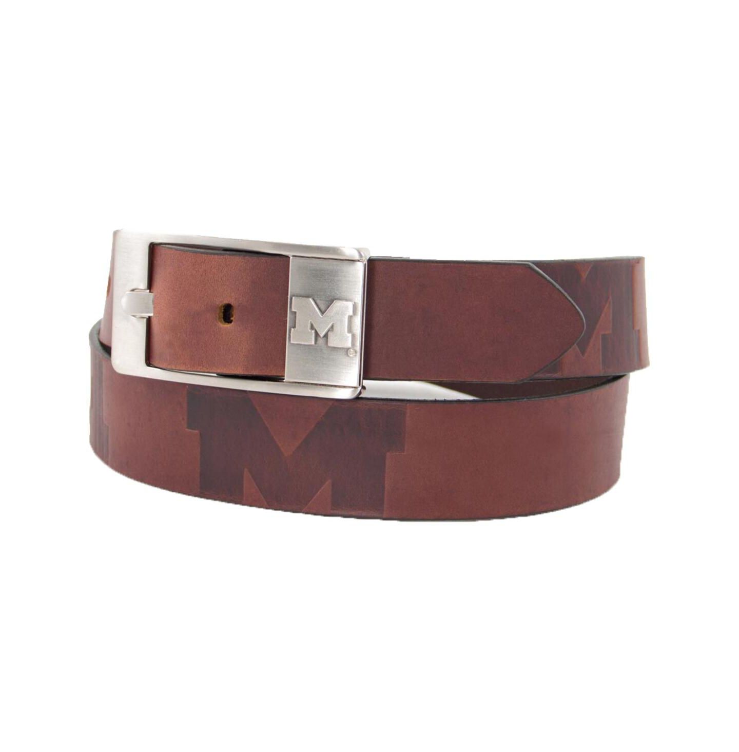 Мужской ремень Eagles Wings Michigan Wolverines Brandish Leather Belt - Brown — фото 1