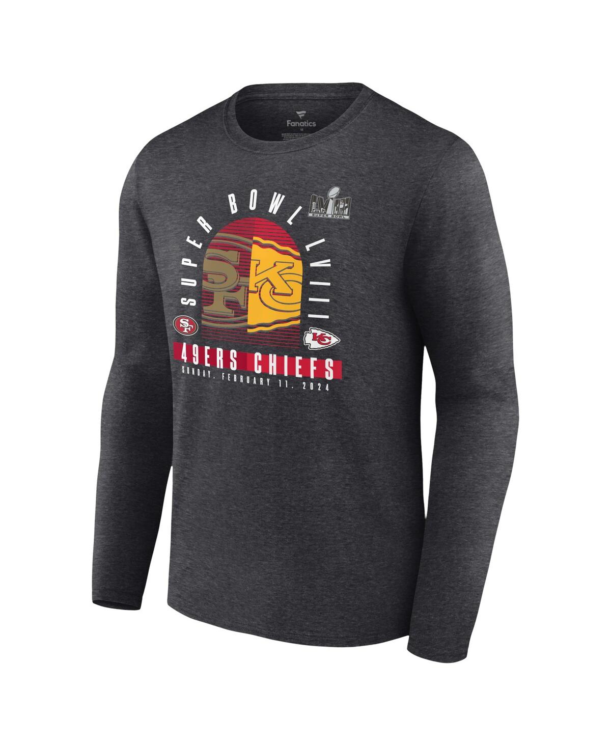 Men's Fanatics Heather Charcoal Kansas City Chiefs Vs. San Francisco 49ers Super Bowl Lviii Matchup Final Battle Long Sleeve T-shirt