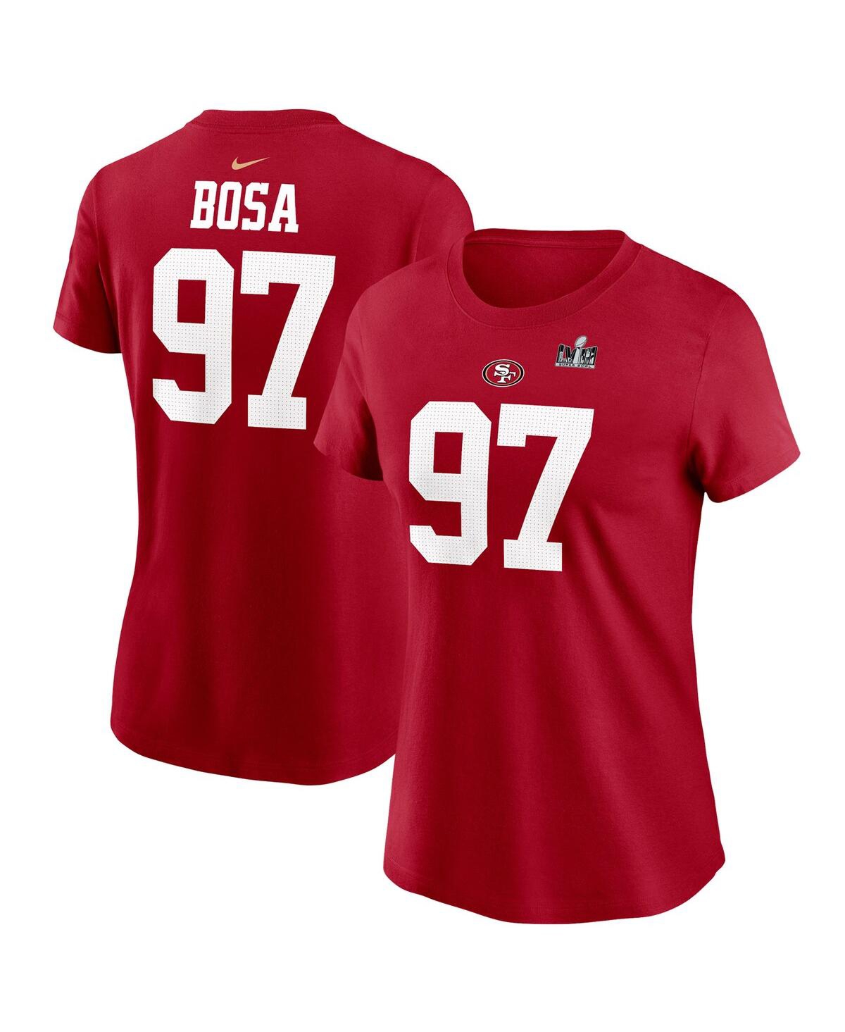 Shop Nike Women's  Nick Bosa Scarlet San Francisco 49ers Super Bowl Lviii Patch Player Name And Number T-s