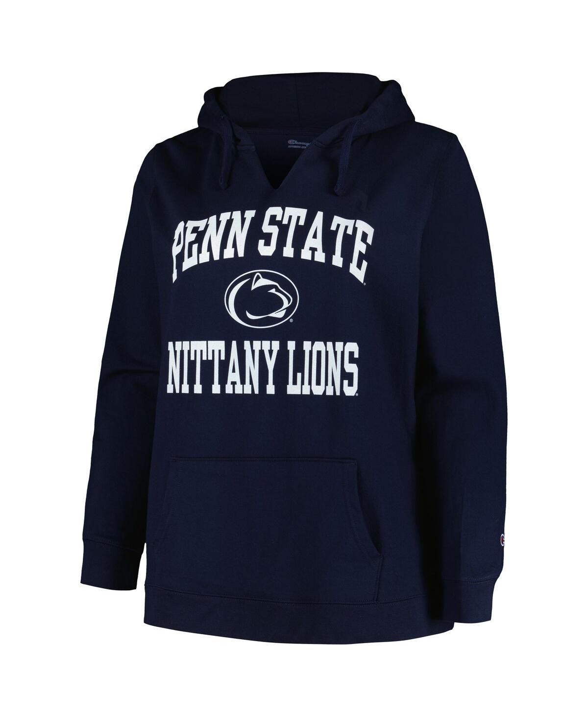 Women's ChampionPenn State Nittany Lions Plus Size Heart and Soul Notch Neck Pullover Hoodie - Navy
