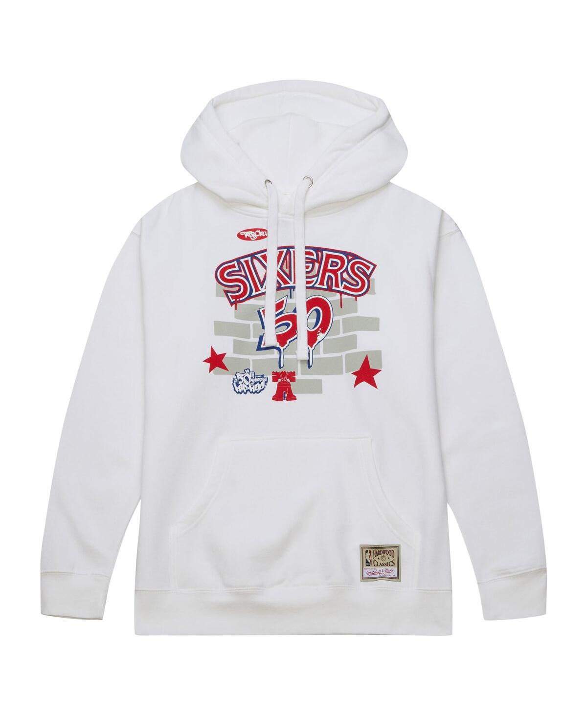 Shop Mitchell & Ness Men's  X Tats Cru White Philadelphia 76ers Hardwood Classics Brick Pullover Hoodie