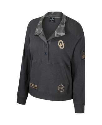 Women's Heather Charcoal Oklahoma Sooners OHT Military-Inspired Appreciation Payback Henley Thermal Sweatshirt