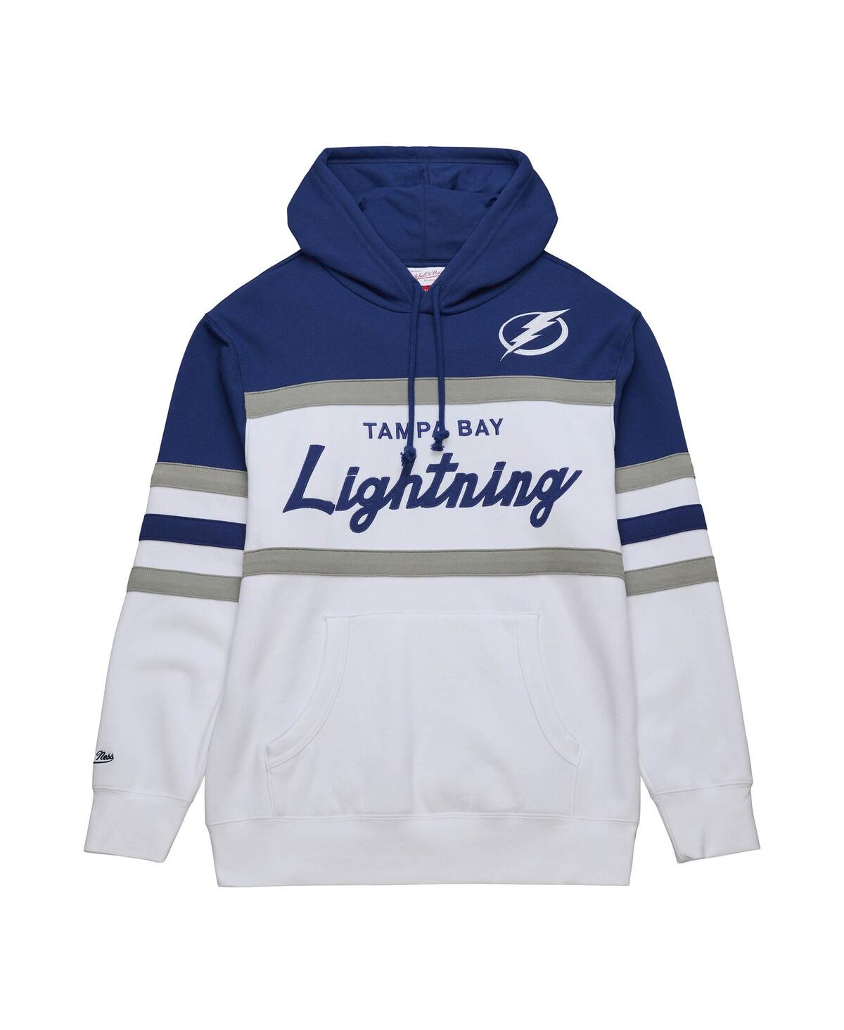 Shop Mitchell & Ness Men's  White, Blue Tampa Bay Lightning Head Coach Pullover Hoodie In White,blue