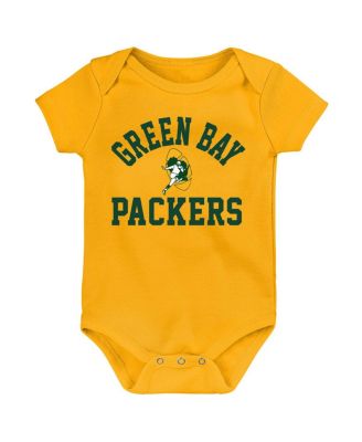 Baby Boys and Girls Green, Gold, Heather Gray Green Bay Packers Three-Pack Eat, Sleep and Drool Retro Bodysuit Set