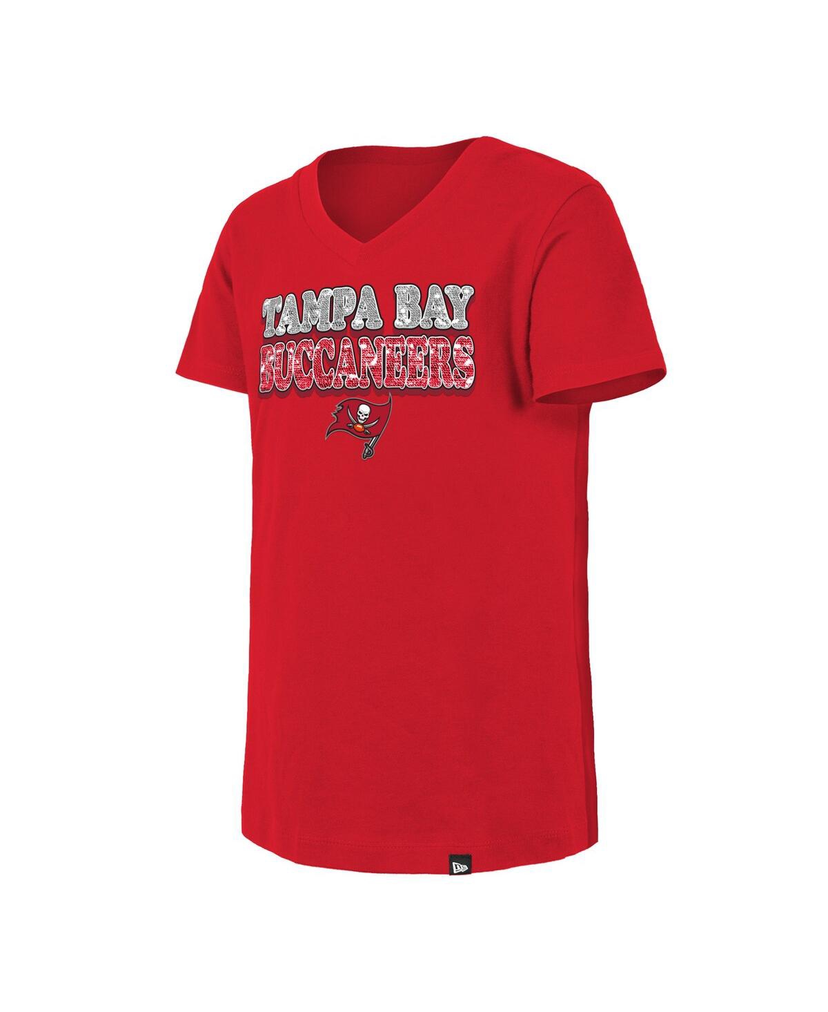 Shop New Era Girls Youth  Red Tampa Bay Buccaneers Reverse Sequin V-neck T-shirt