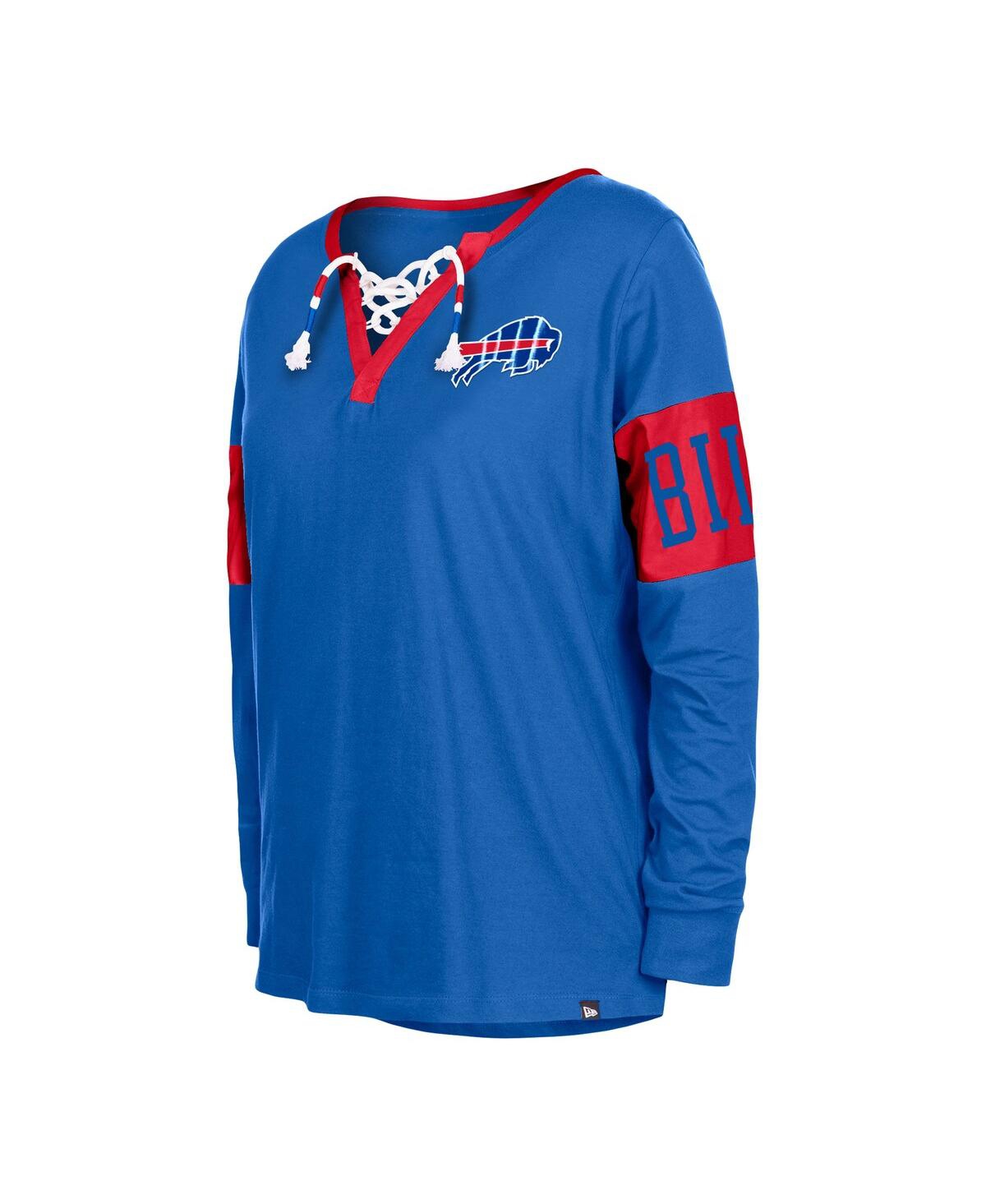 NEW ERA WOMEN'S NEW ERA ROYAL BUFFALO BILLS LACE-UP NOTCH NECK LONG SLEEVE T-SHIRT 
