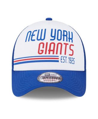 Men's White, Royal New York Giants Stacked A-Frame Trucker 9FORTY Adjustable Hat