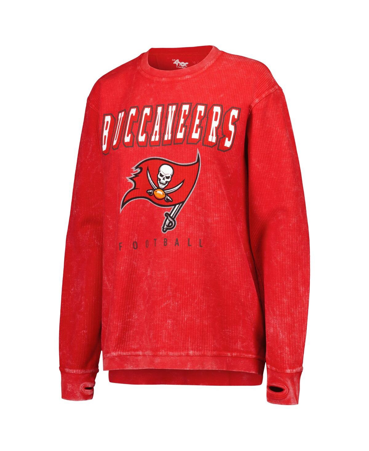 Shop G-iii 4her By Carl Banks Women's  Red Distressed Tampa Bay Buccaneers Comfy Cord Pullover Sweatshirt
