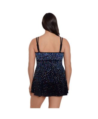 Women's Rainbow Sprinkles Empire Princess Seam Long Torso Swim Dress